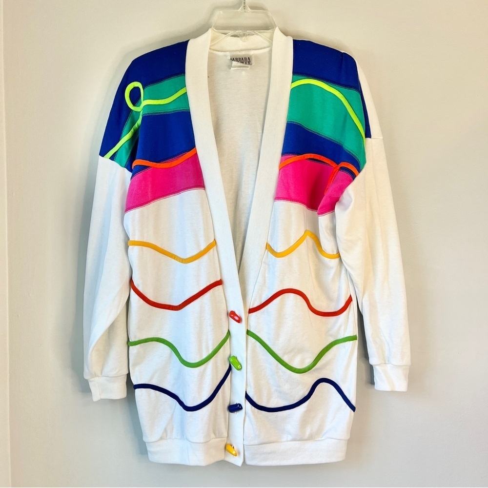 Vintage Barabara Gerwit 80s 90s Scandi Girl Colorful Wave Pattern Cardigan